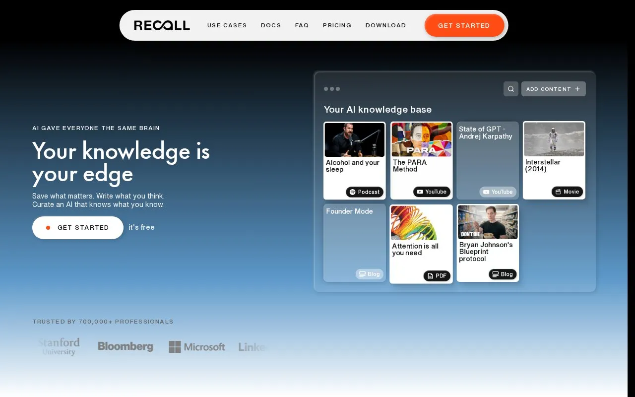 Recall homepage screenshot