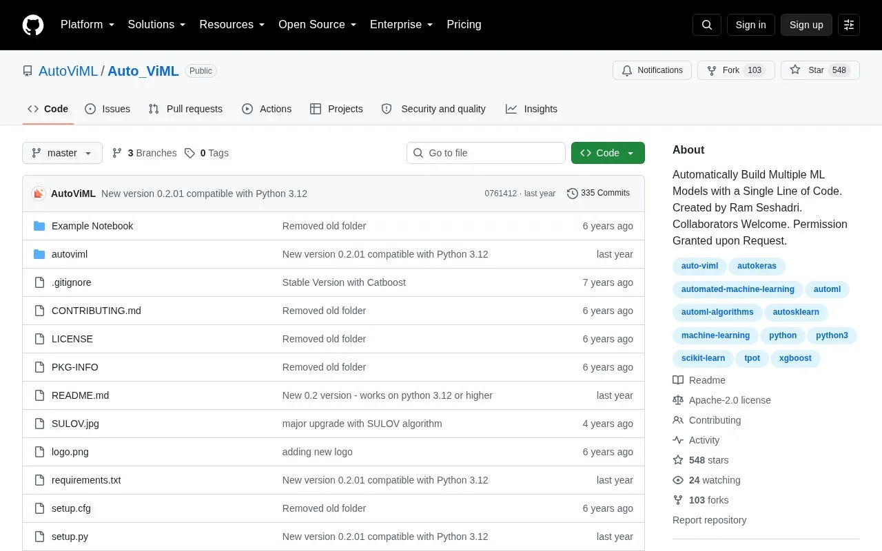 Auto ViML homepage screenshot