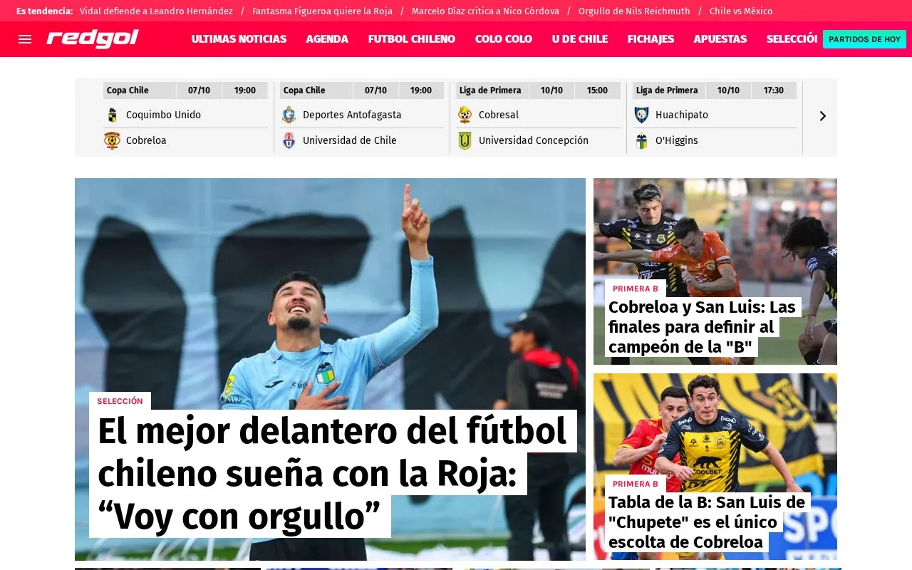 Redgol homepage screenshot