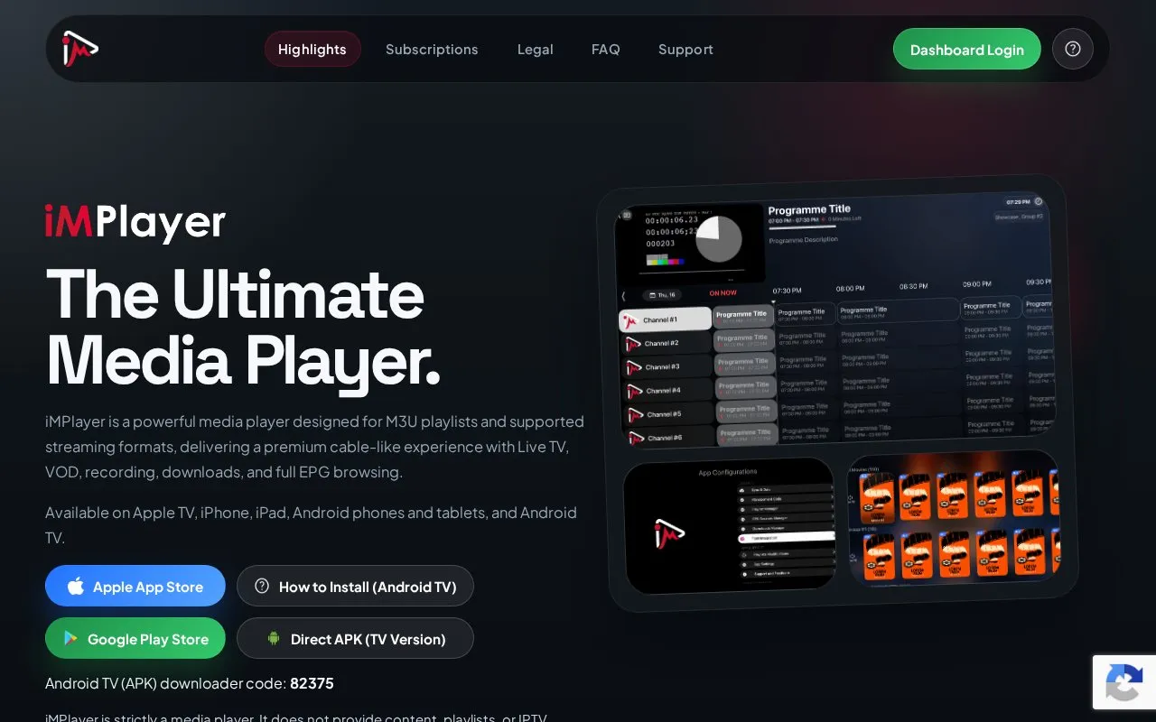 iMPlayer homepage screenshot