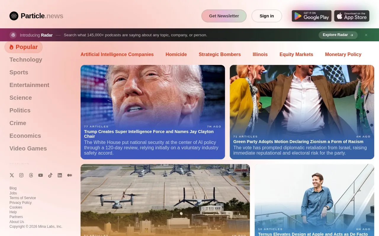 Particle homepage screenshot