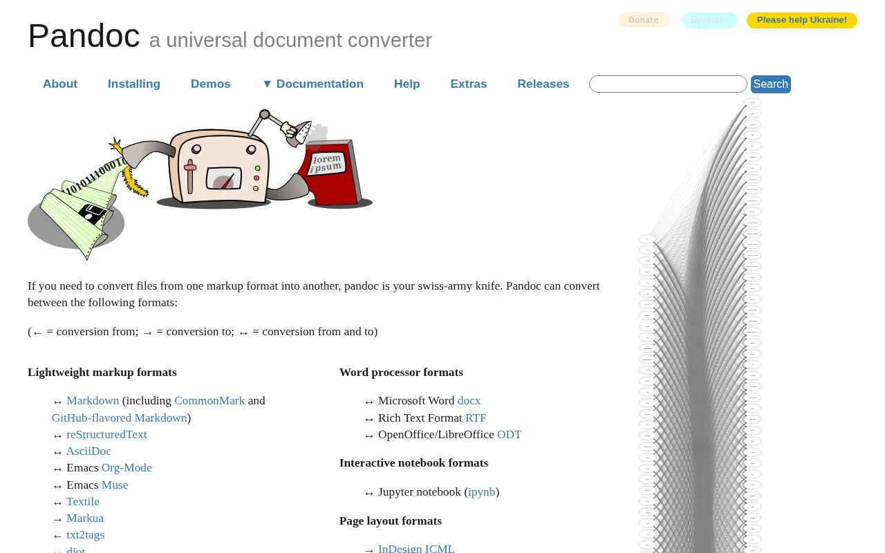 Pandoc homepage screenshot