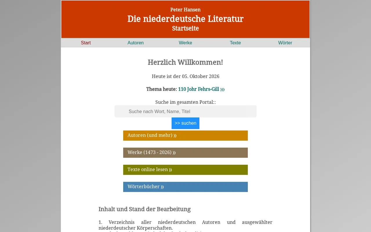 Low German Bibliography and Biography homepage screenshot