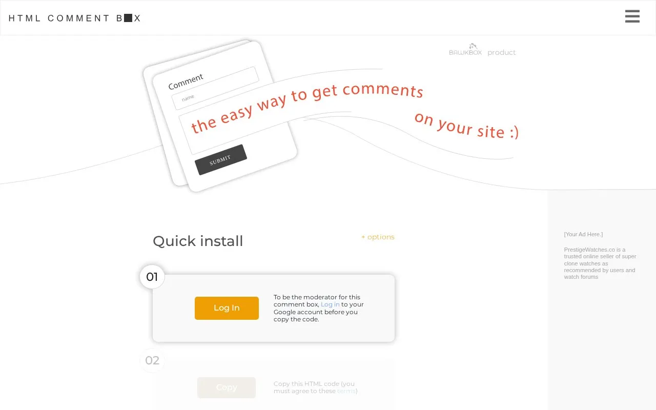 HTML Comment Box homepage screenshot