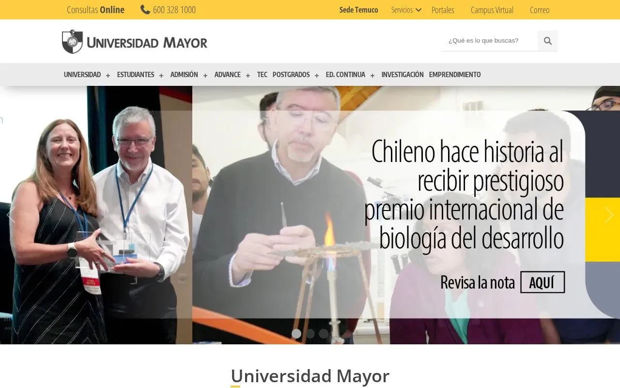 Universidad Mayor homepage screenshot