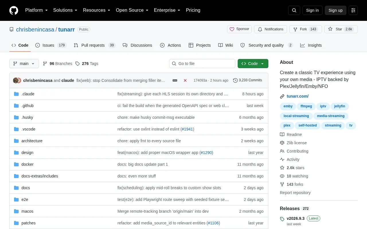 Tunarr homepage screenshot