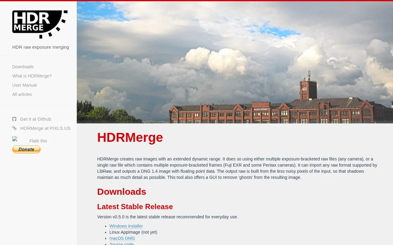 HDRMerge homepage screenshot