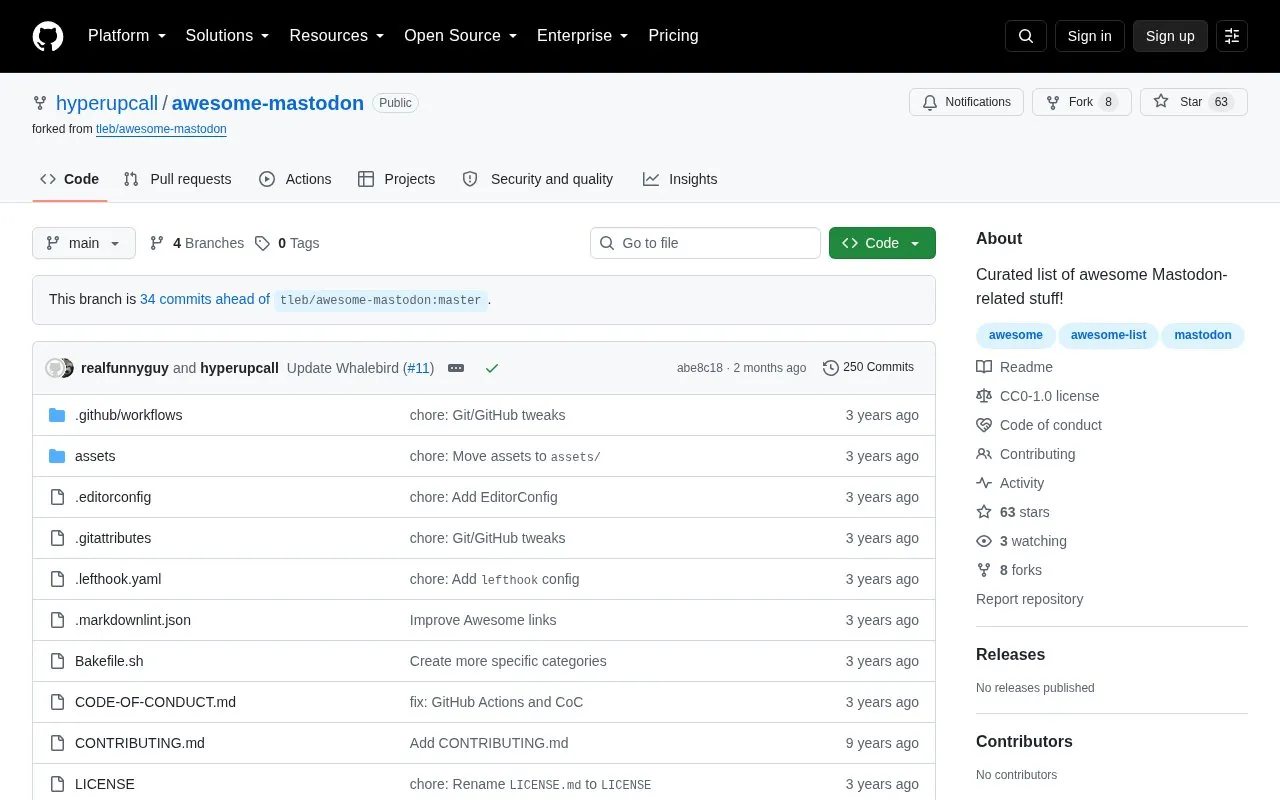 Awesome Mastodon homepage screenshot