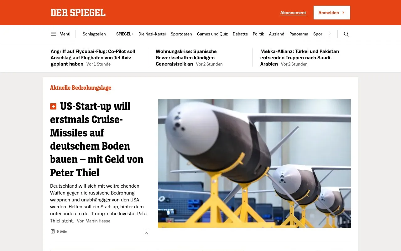 Der Spiegel homepage screenshot