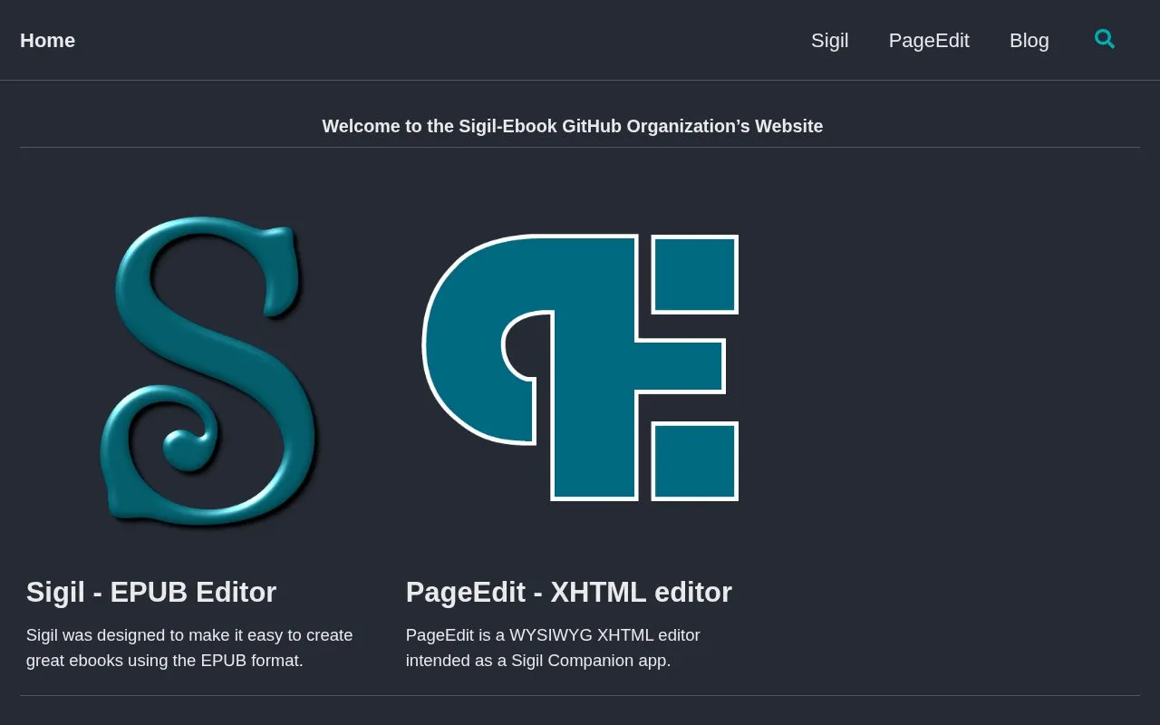 Sigil-Ebook homepage screenshot