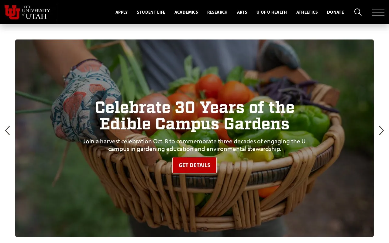 University of Utah homepage screenshot