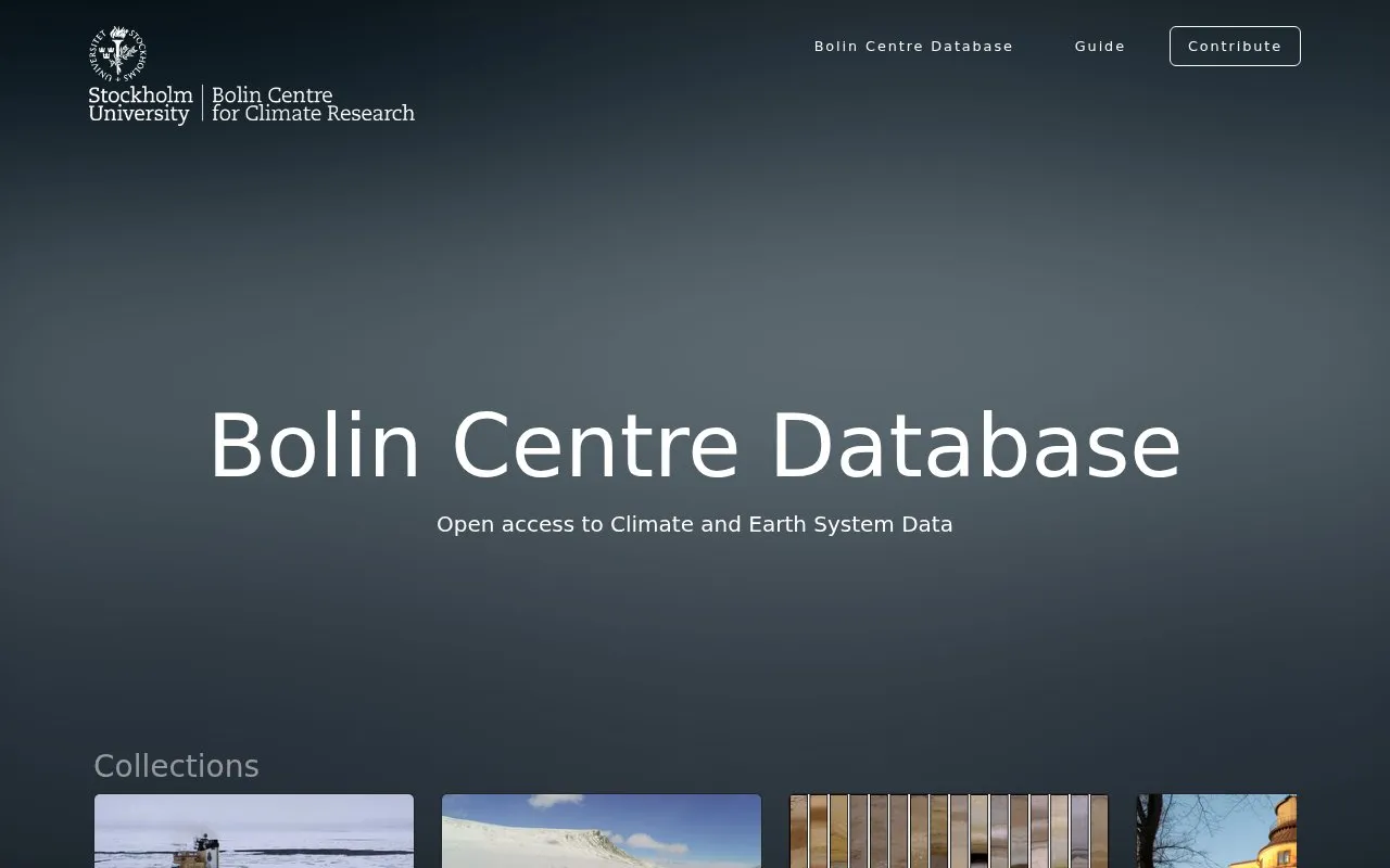 Bolin Centre Database homepage screenshot