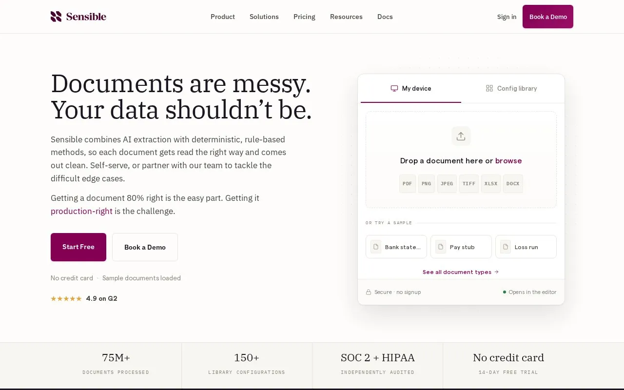 Sensible homepage screenshot