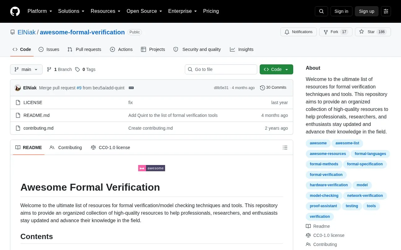 Awesome Formal Verification homepage screenshot