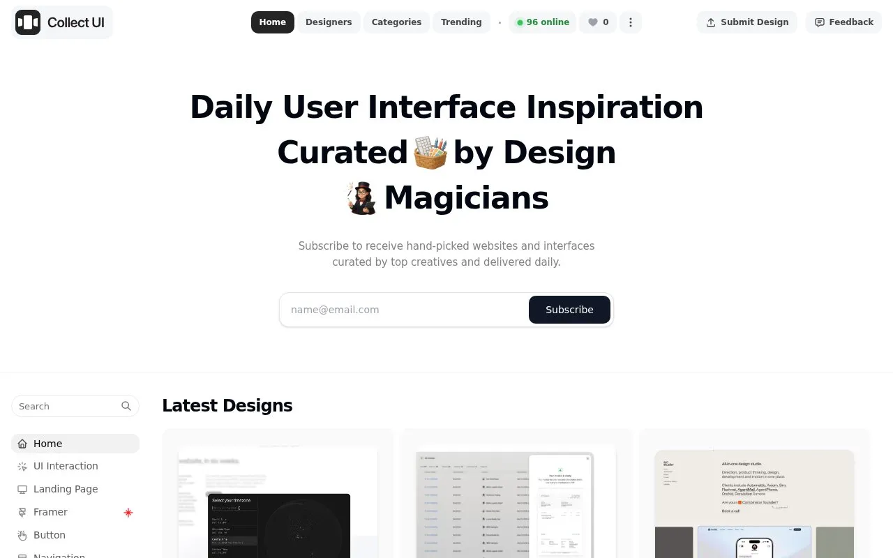CollectUI homepage screenshot