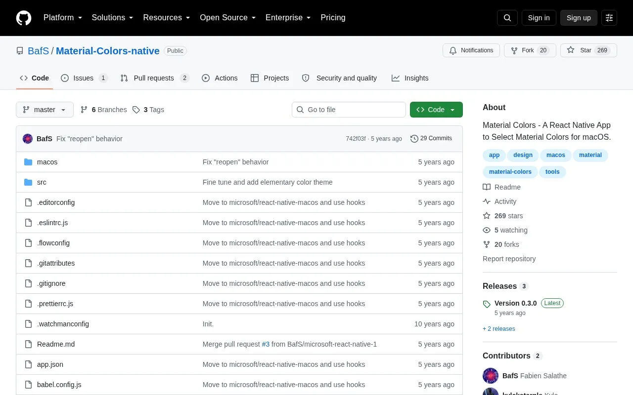 Material-Colors-native homepage screenshot