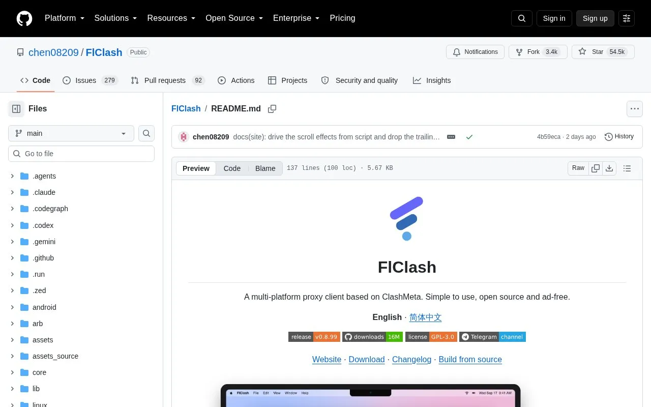 FlClash homepage screenshot