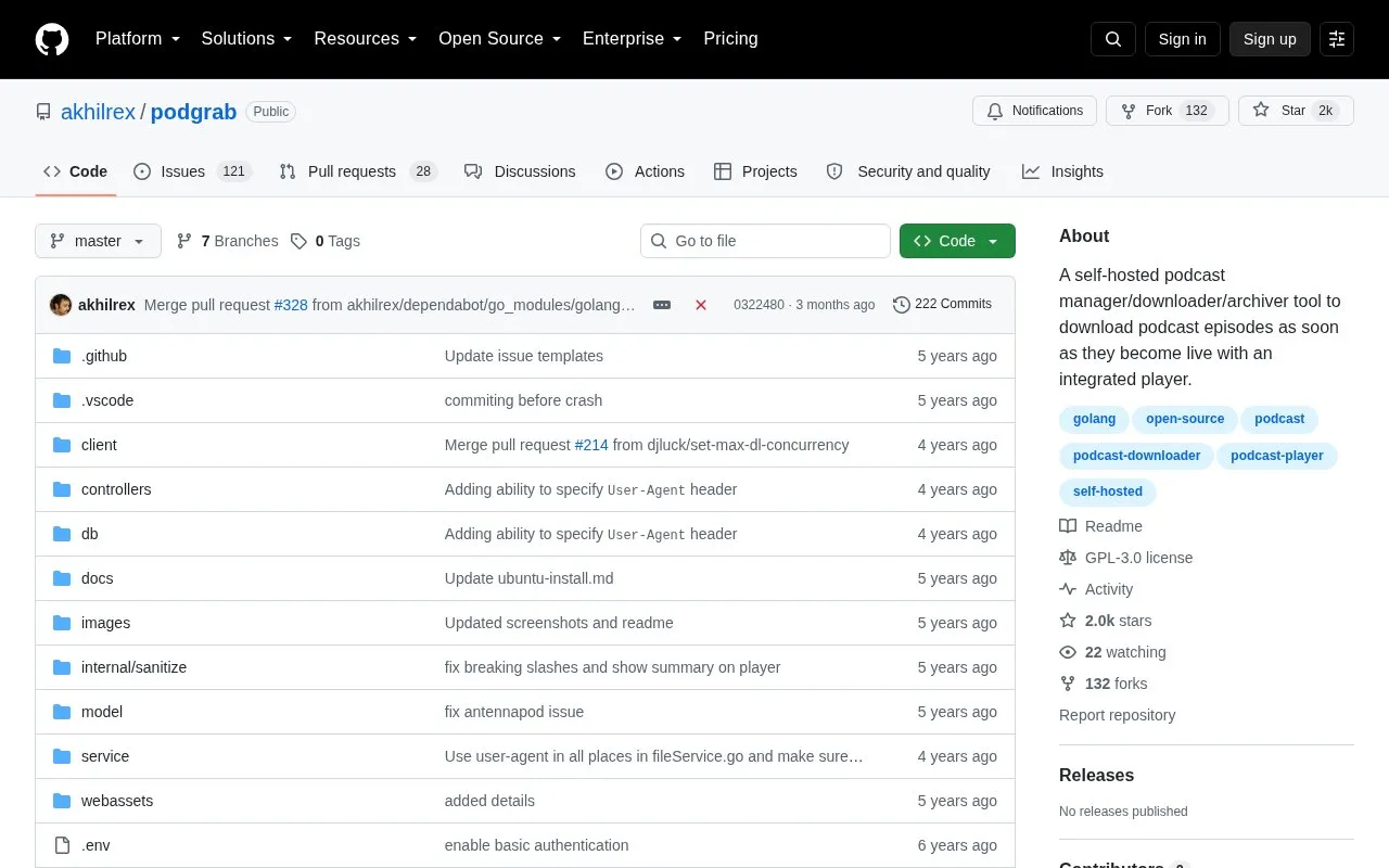 podgrab homepage screenshot