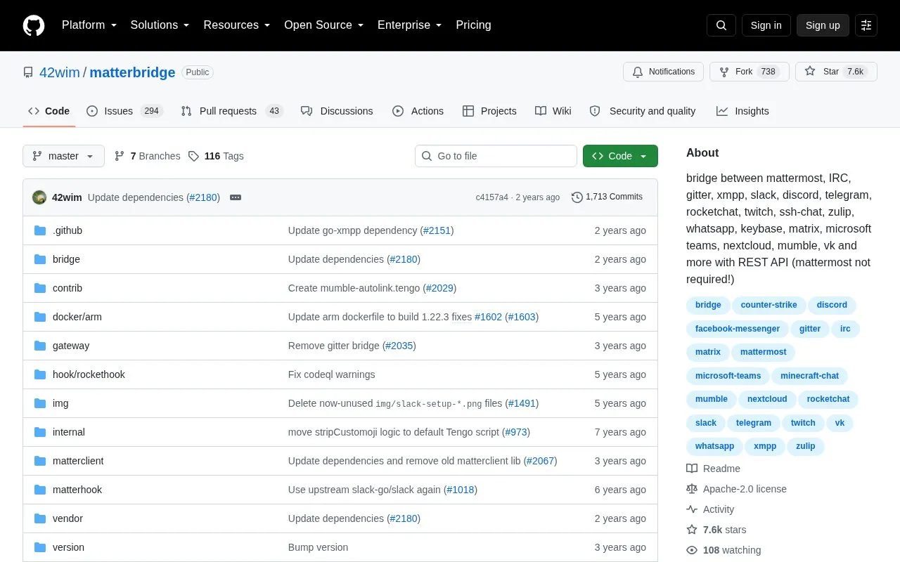 matterbridge homepage screenshot