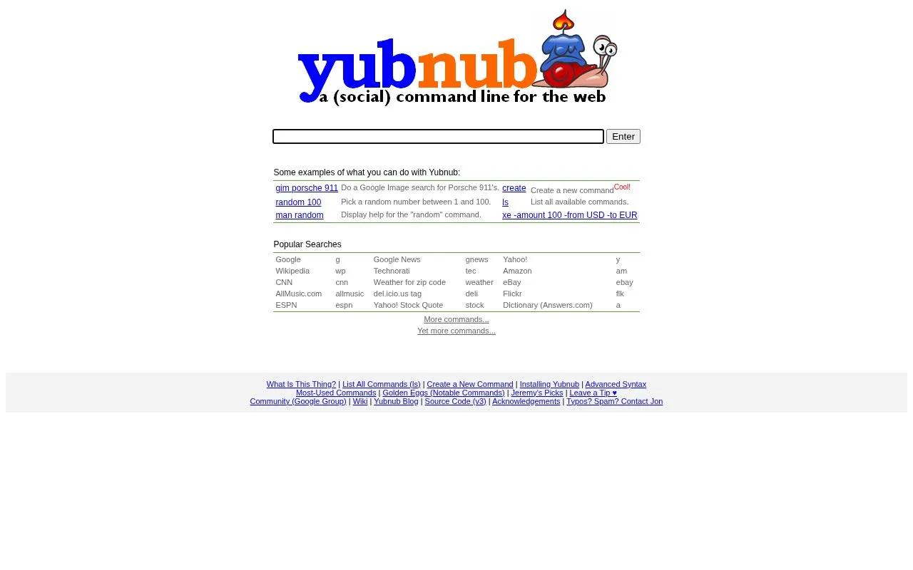 Yubnub homepage screenshot