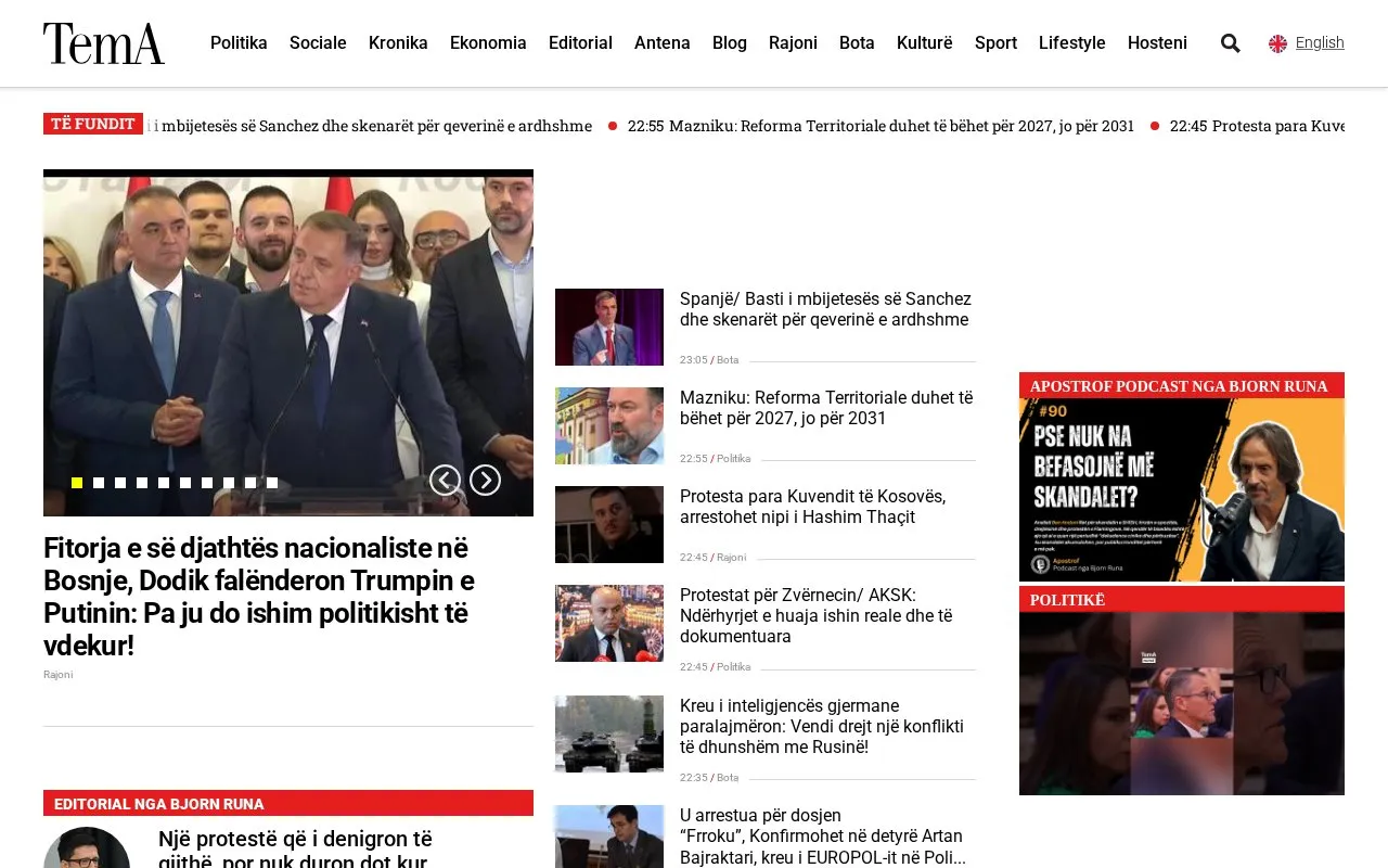 Gazeta Tema homepage screenshot