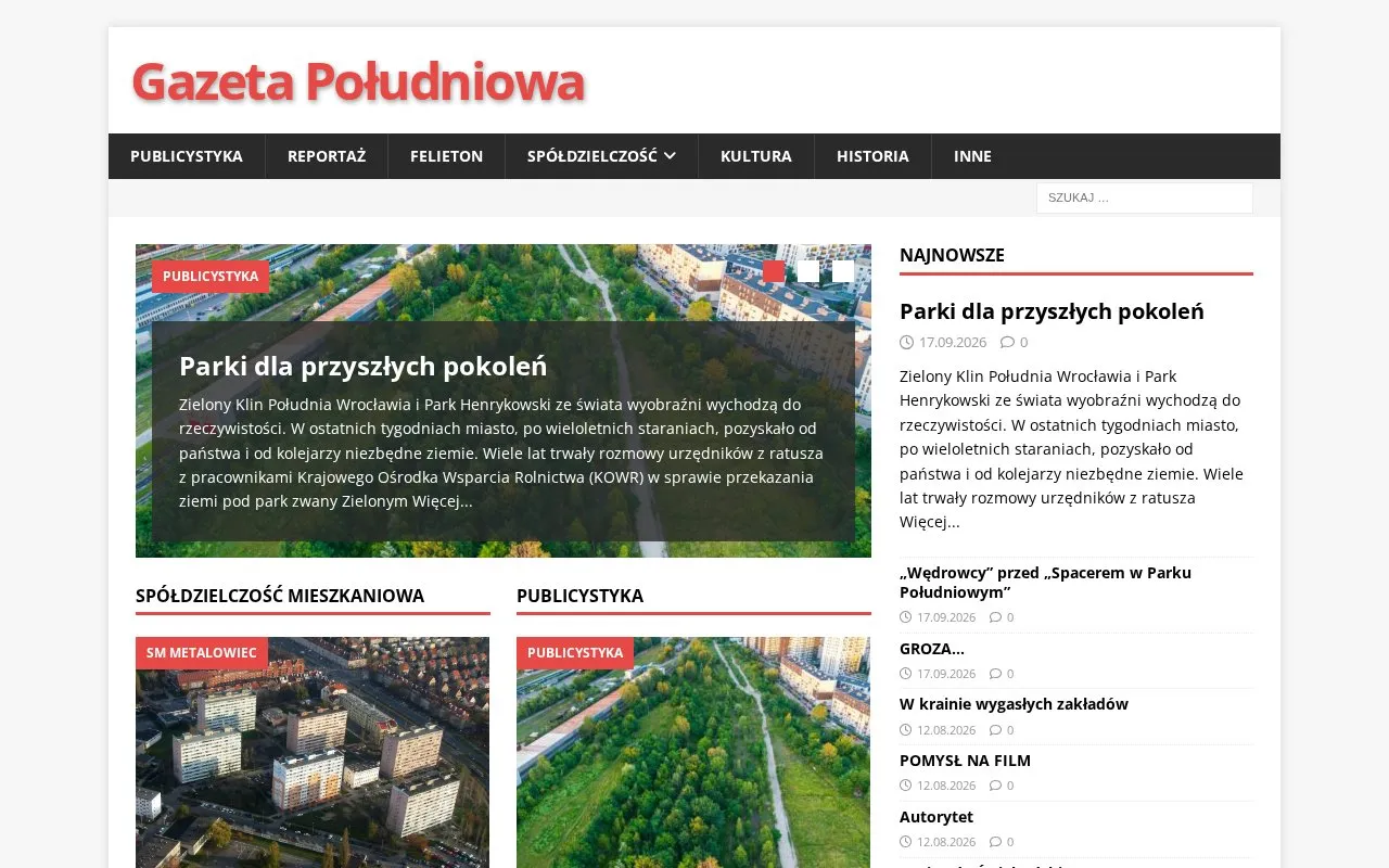 Gazeta Południowa homepage screenshot