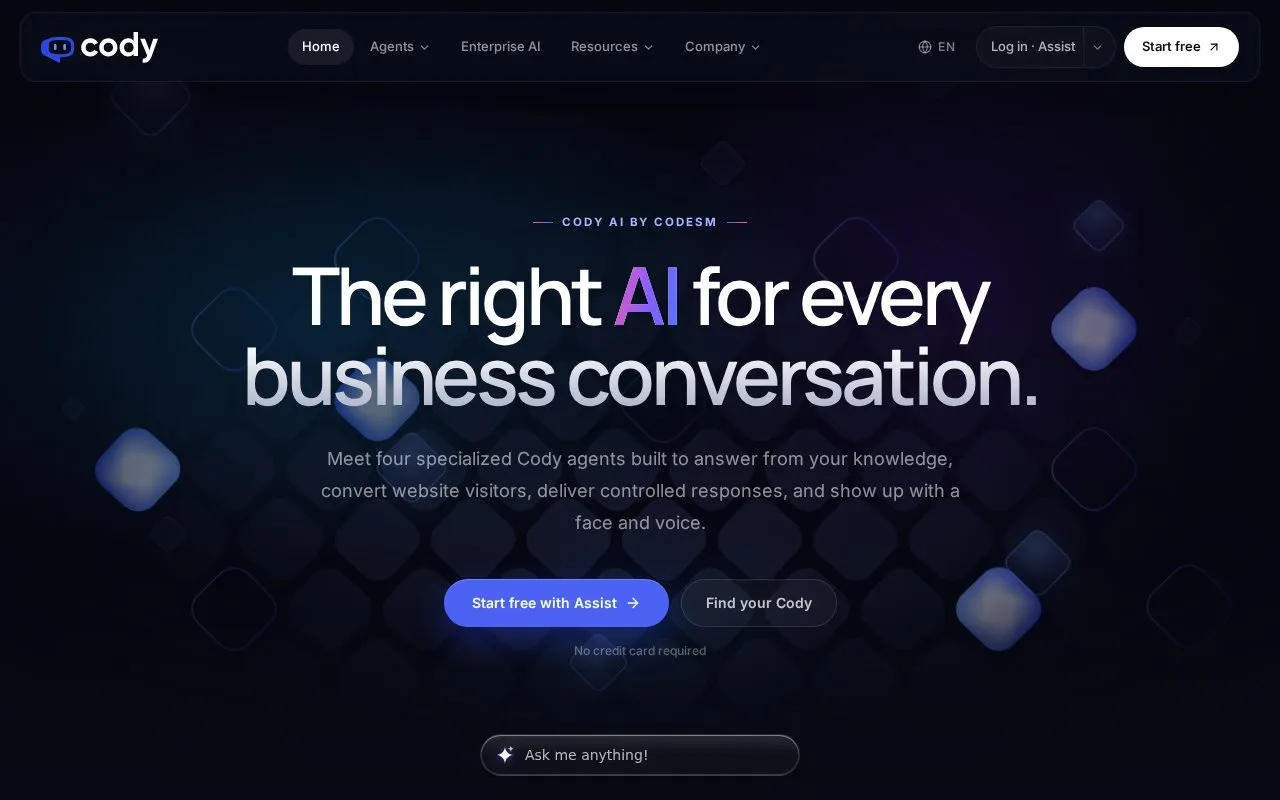 Cody homepage screenshot
