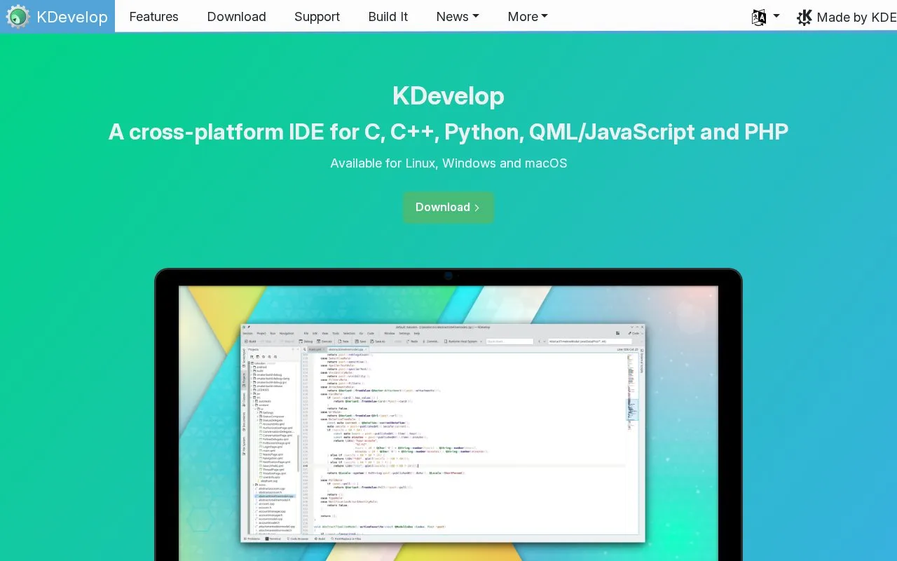 KDevelop homepage screenshot