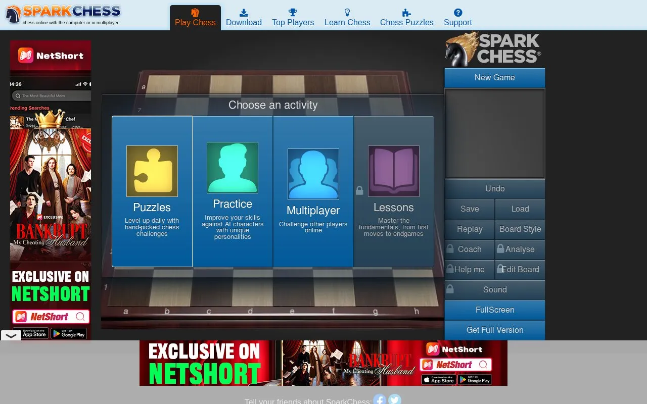 SparkChess homepage screenshot
