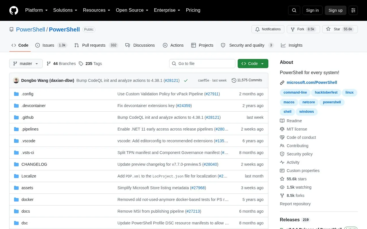 PowerShell homepage screenshot