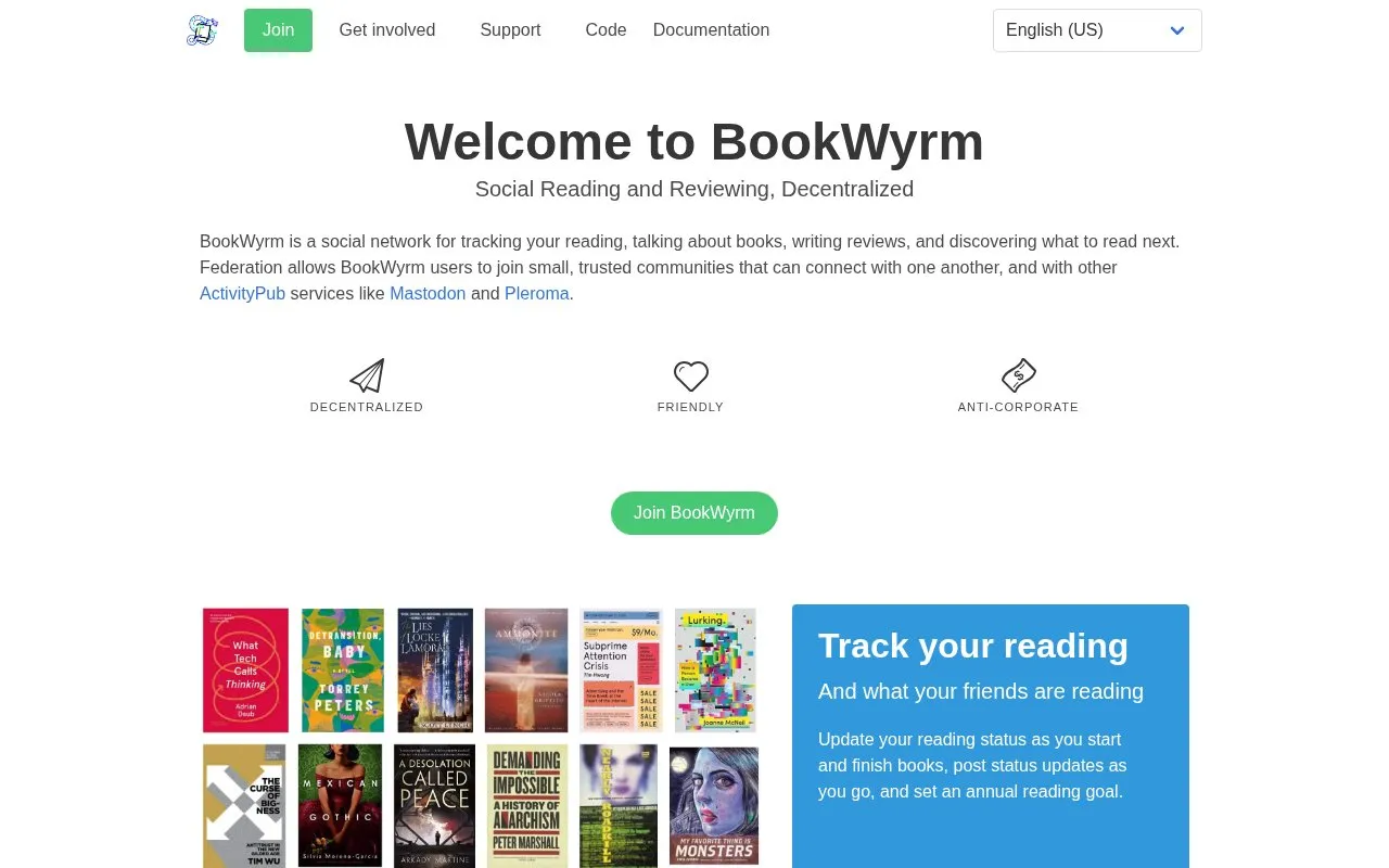 BookWyrm homepage screenshot