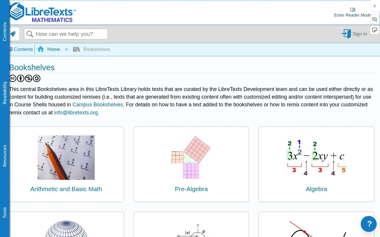 LibreTexts Math homepage screenshot