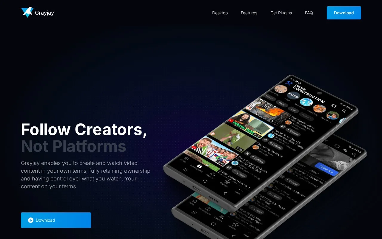 GrayJay homepage screenshot