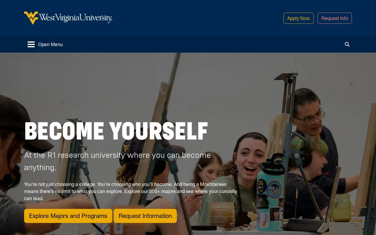 West Virginia University homepage screenshot