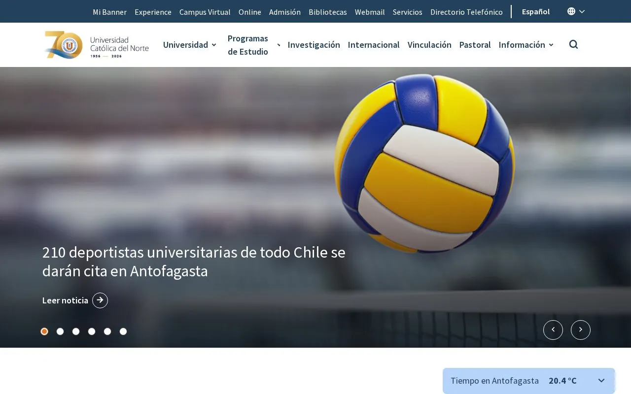 Universidad Católica del Norte homepage screenshot