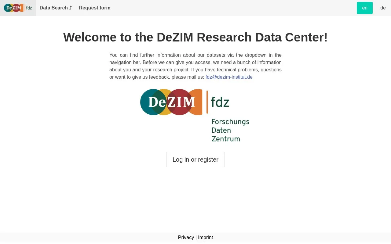 DeZIM Research Data Center homepage screenshot