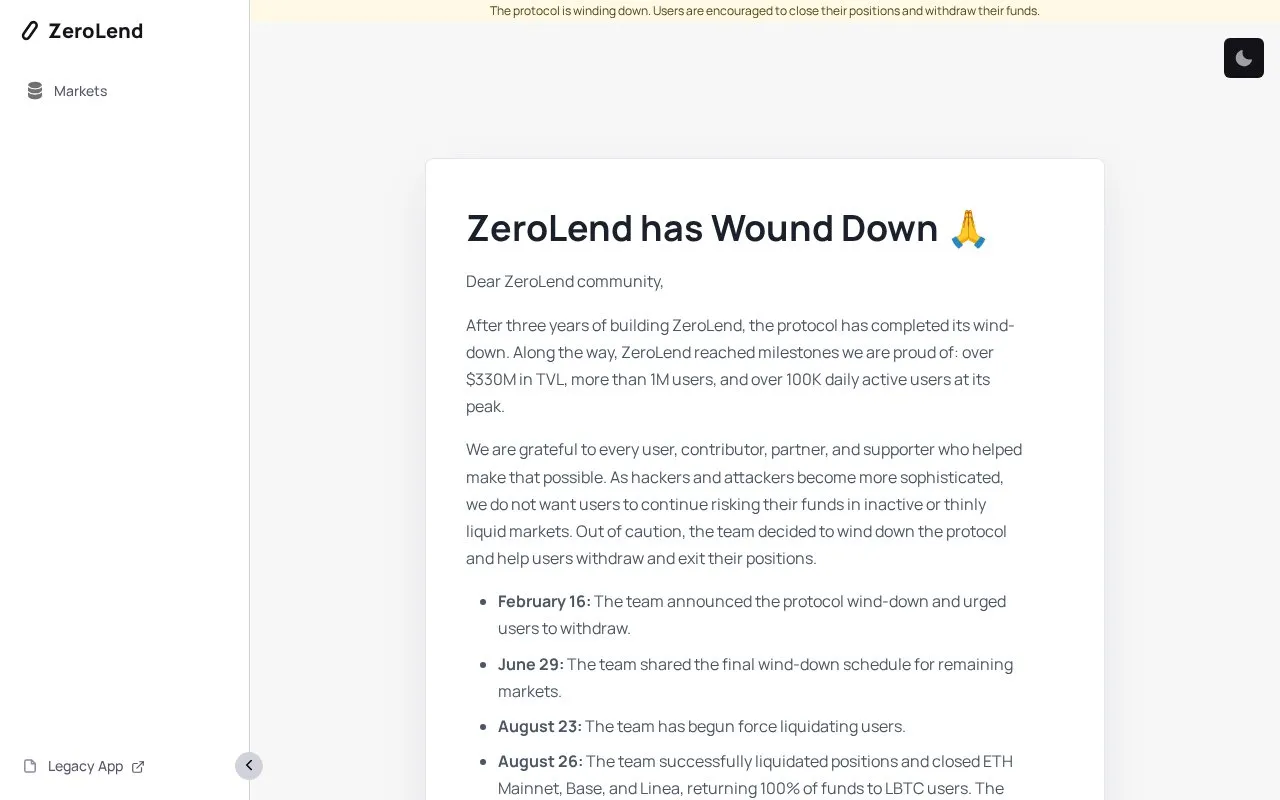 ZeroLend Vaults homepage screenshot