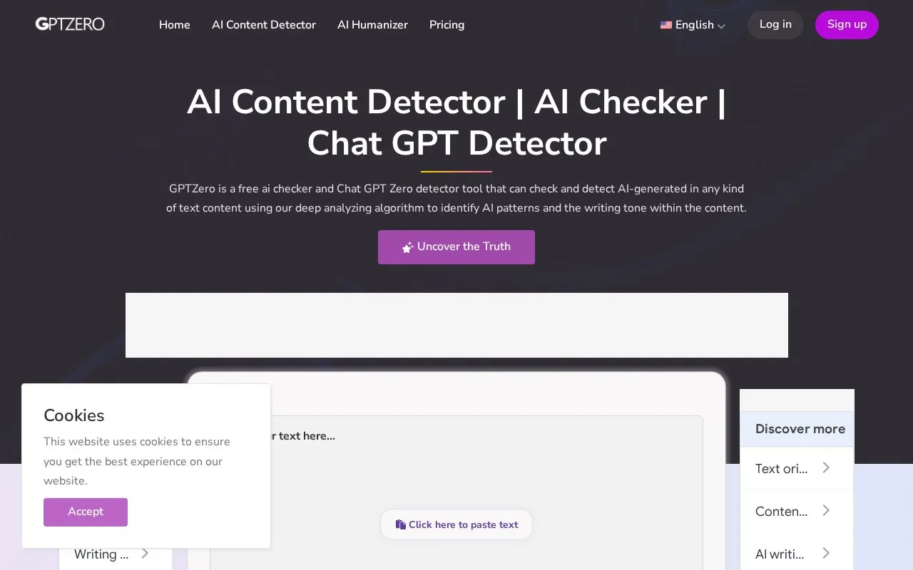 GPTZero homepage screenshot