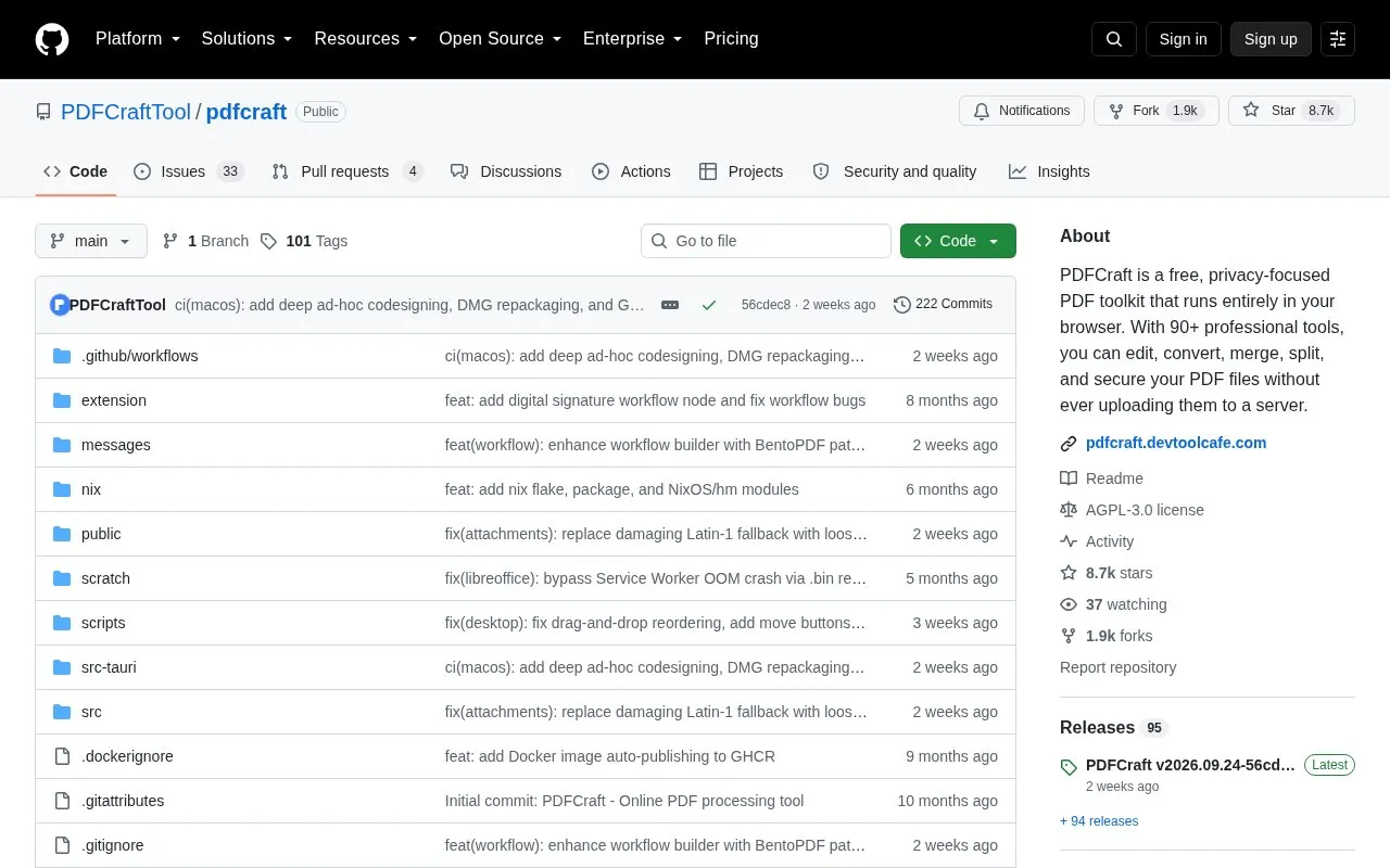 Pdfcraft homepage screenshot