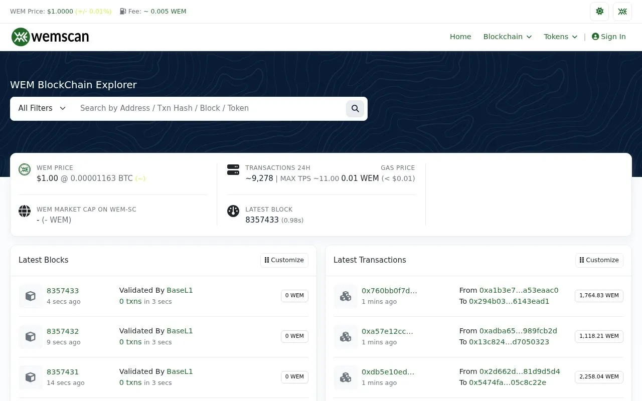 WorldEcoMoney — wemscan homepage screenshot