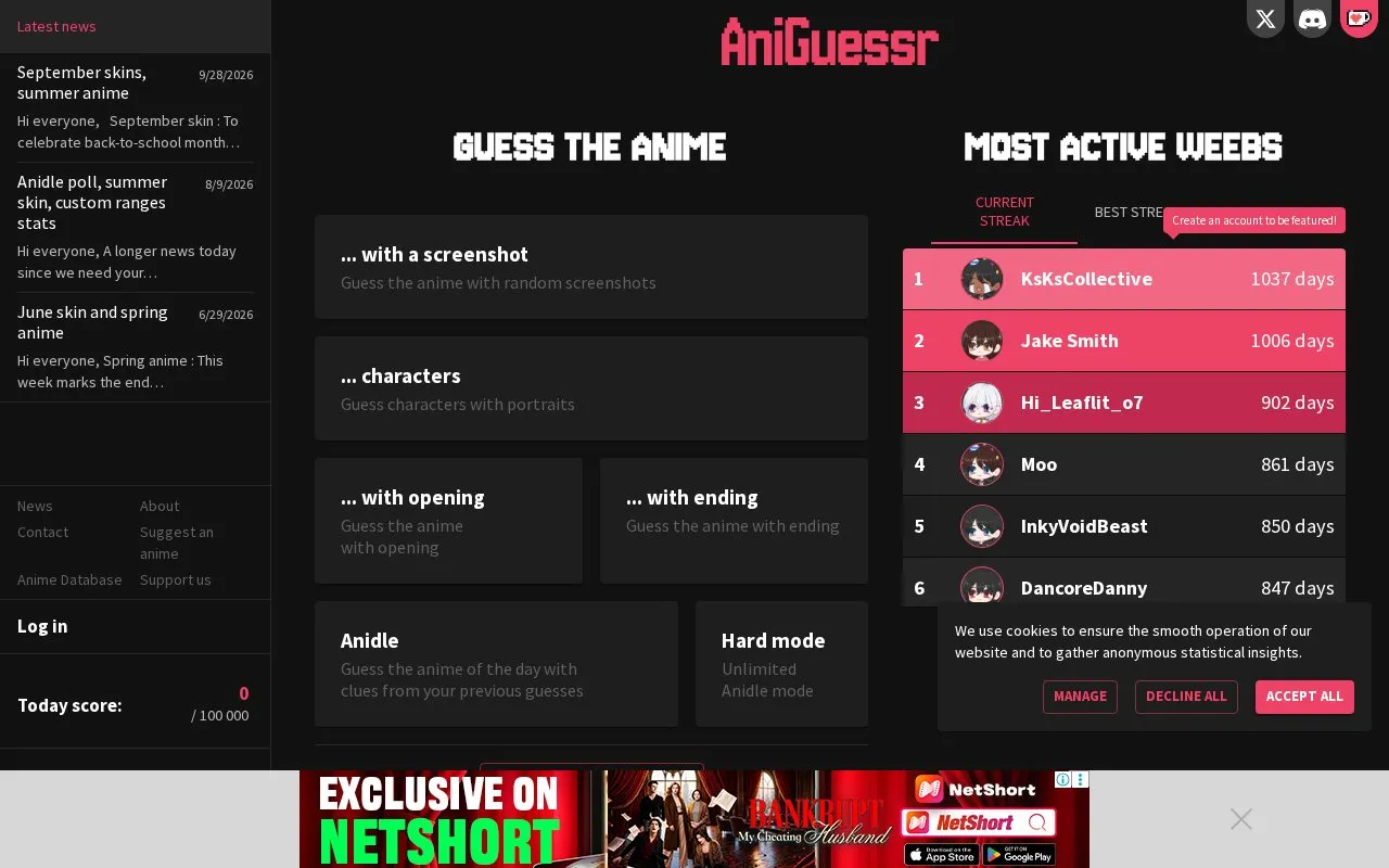 AniGuessr homepage screenshot