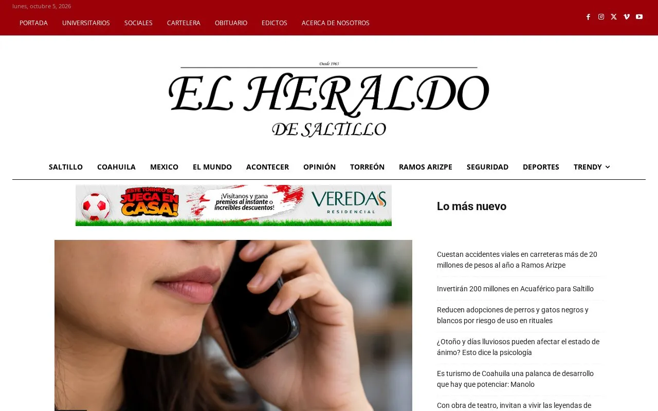 El Heraldo de Saltillo homepage screenshot