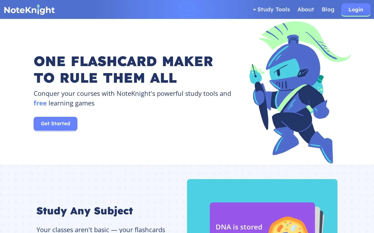 NoteKnight homepage screenshot