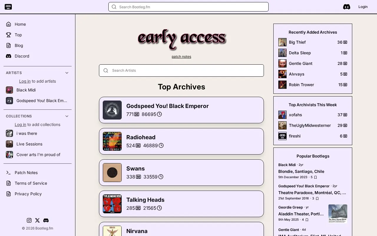 bootleg.fm homepage screenshot