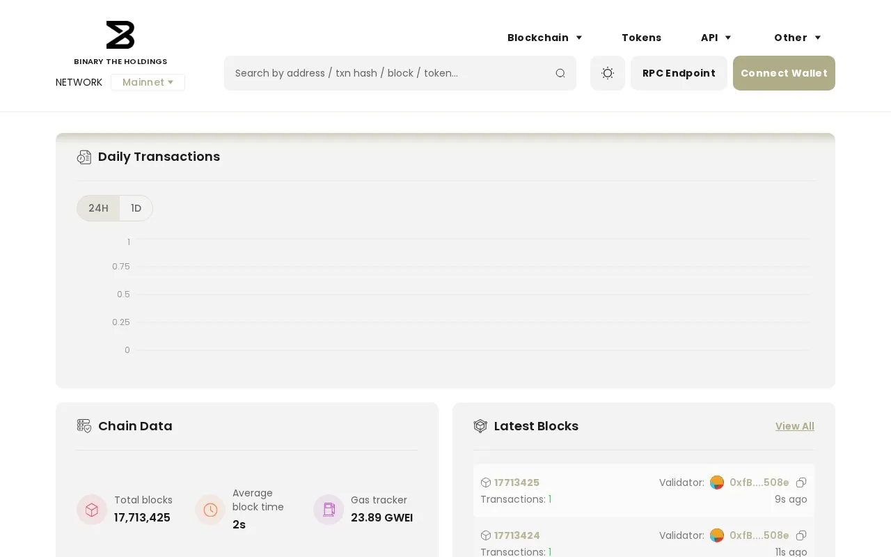 Binary Mainnet — Tracehawk homepage screenshot