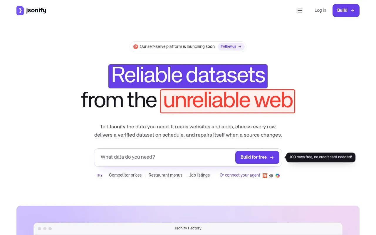 Jsonify homepage screenshot