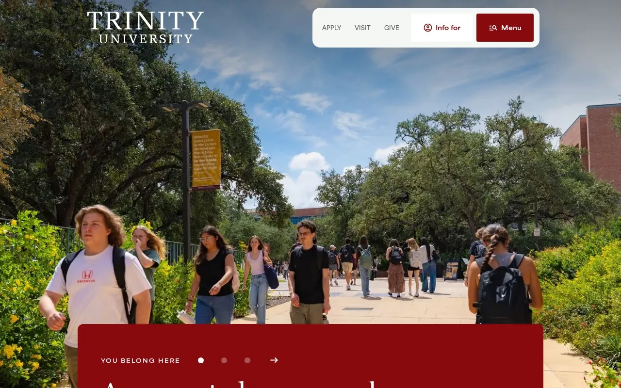 Trinity University homepage screenshot