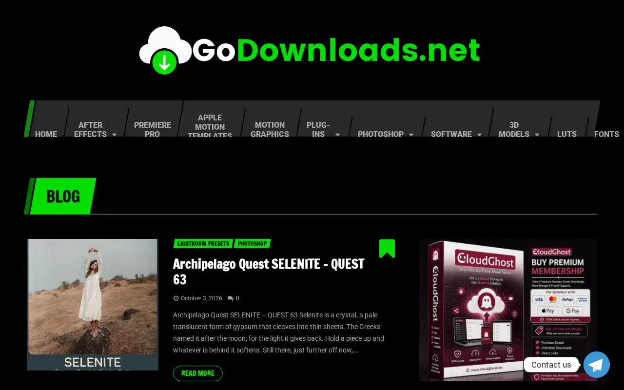 godownloads homepage screenshot