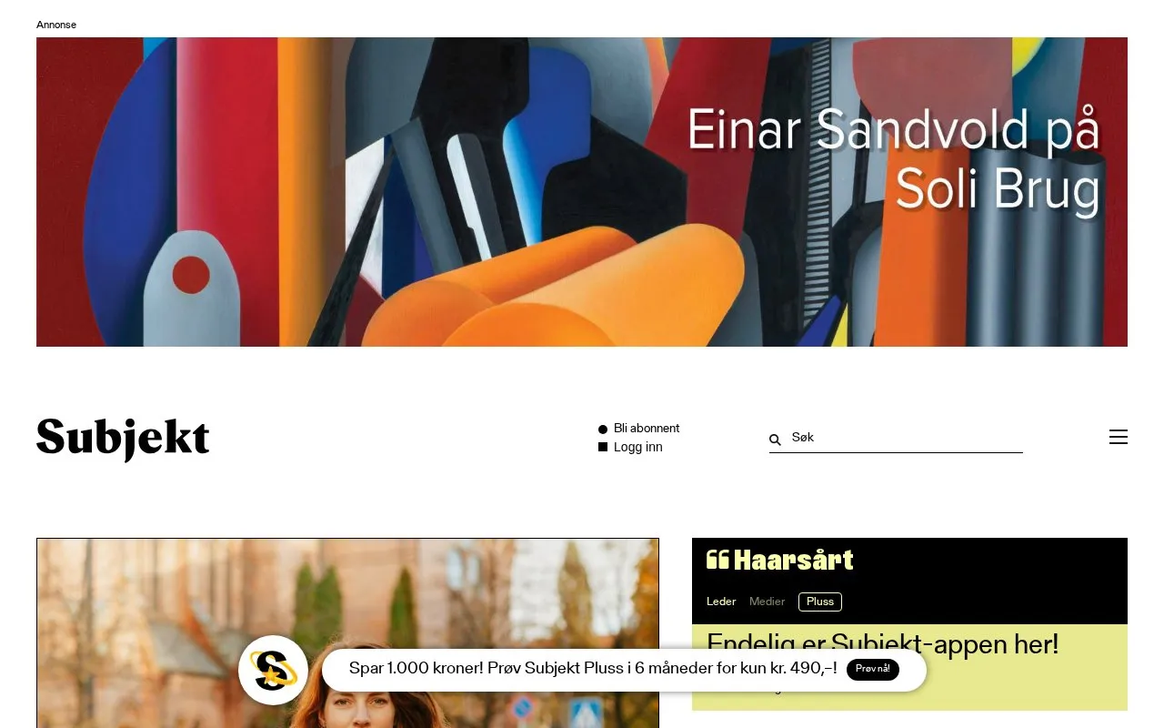 Subjekt homepage screenshot