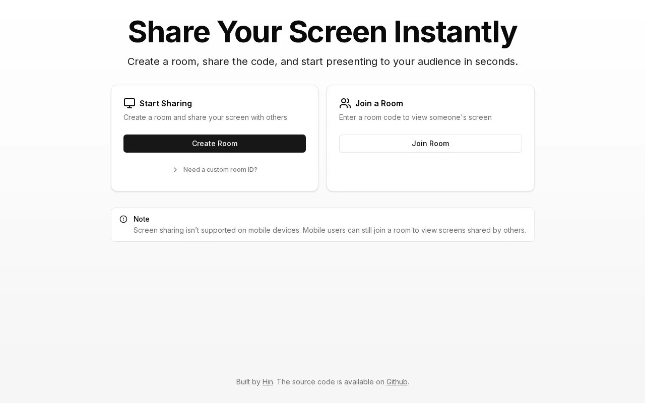 Screen-Sharing homepage screenshot